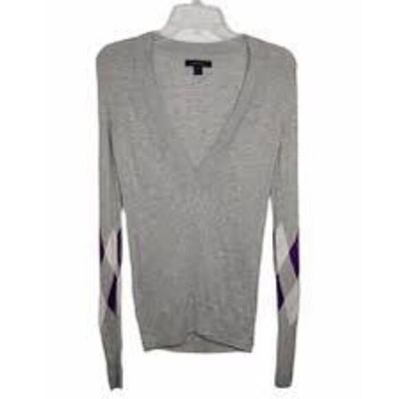 Y2K Express Womens Deep V Neck Argyle Sweater XS Heather Gray Purple Bella Swan - Picture 1 of 4